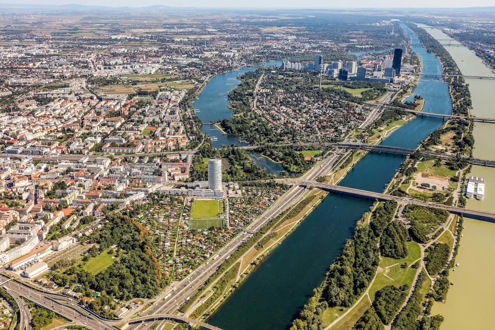 Natural ratio. The danube river in Vienna.