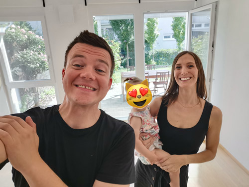 First selfie of me, my fiance and our daughter in our new home