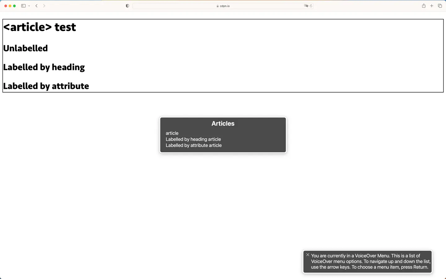 Voice Over listing an unlabelled article and two labelled articles in the rotor.