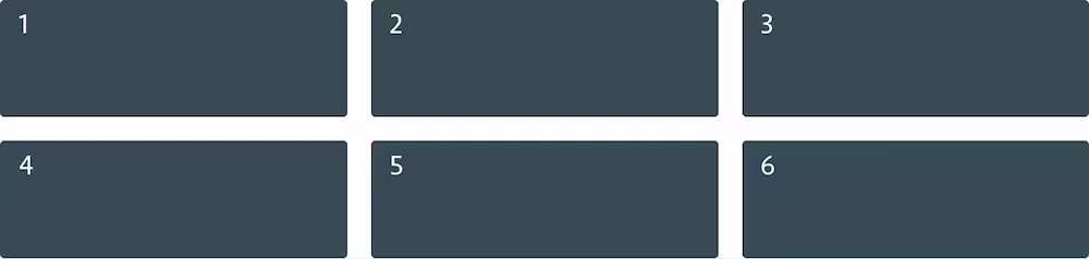 6 items with the same height placed in three columns form top to bottom, left to right.