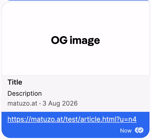 Preview card in Signal showing the preview of a link with title, description, image, and the modified date August 3rd
