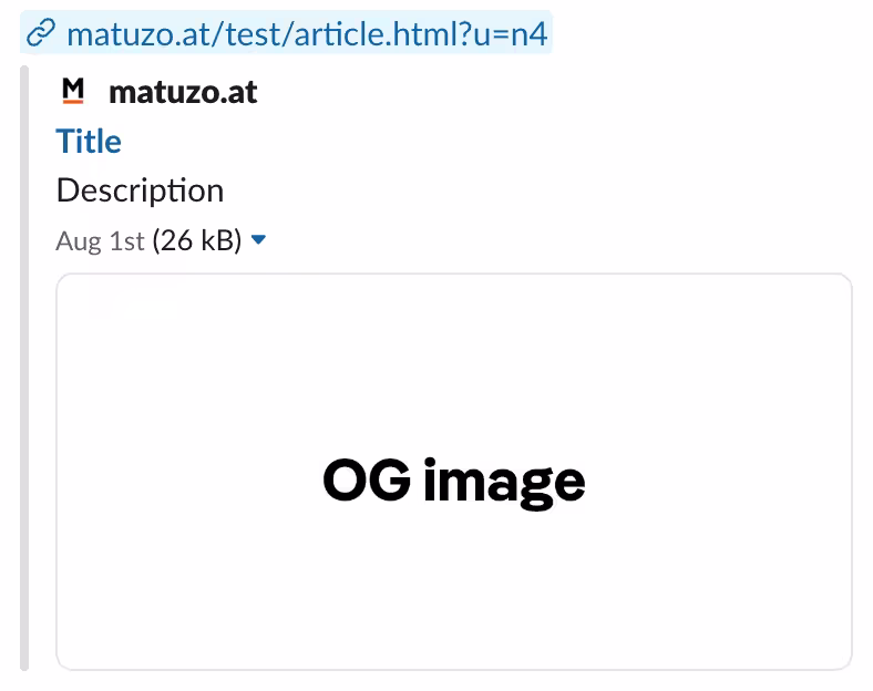 Preview card in Slack showing the preview of a link with title, description, image, and the published date August 1st