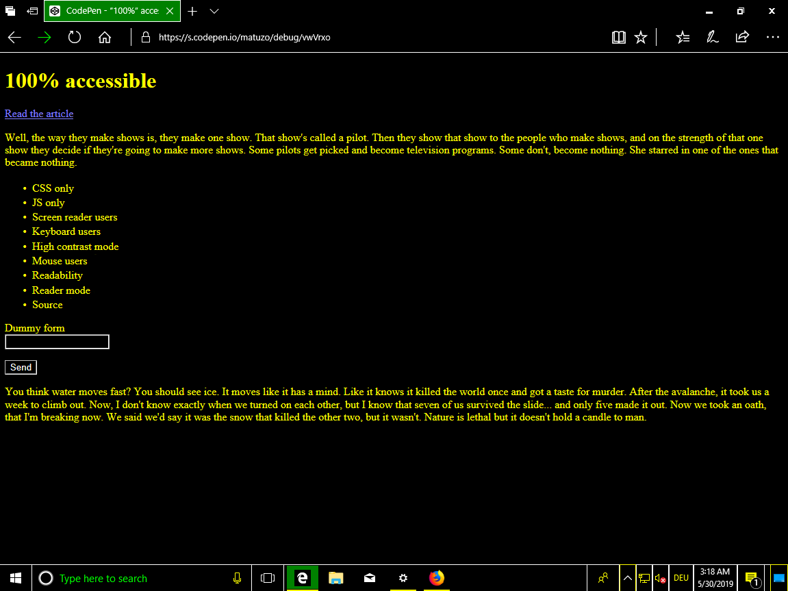 Windows with high contrasting colors. Black background and yellow text.